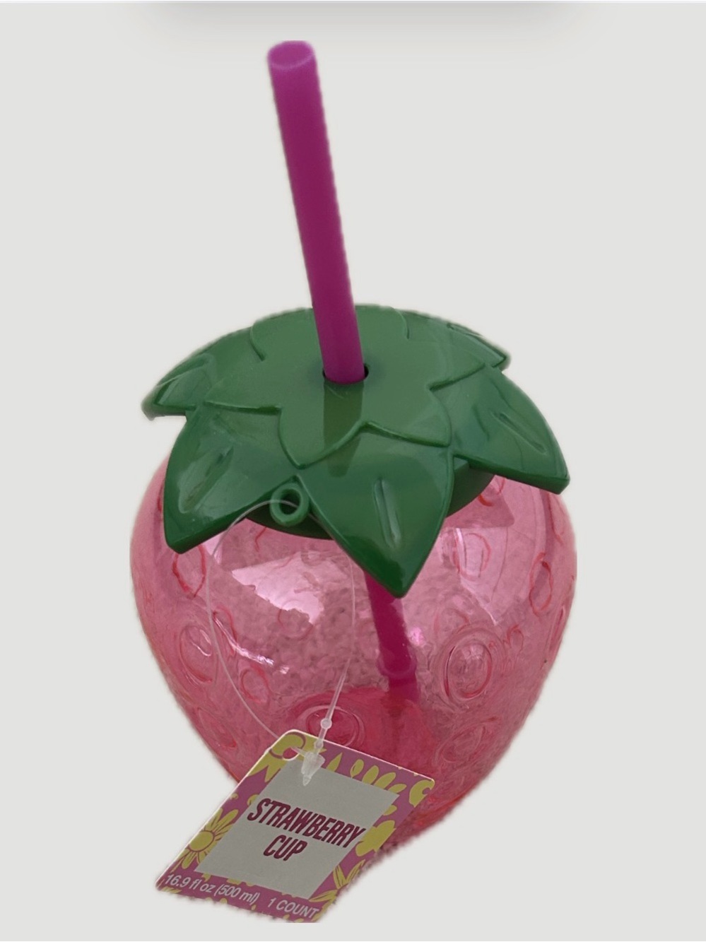 Strawberry Cup Pink Cup with Green Lid and Straw, kid gift, cute for kids,adult